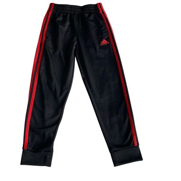 EUC! adidas black track pants with red stripes - Size small/8 - Picture 1 of 7